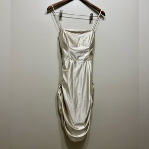 Next Up Sparkle Glitter Formal Prom Lace Up Back Ruched Sides Mini Dress Gold